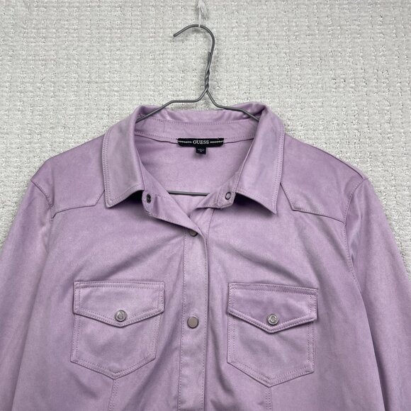 Y2K Guess Lila Purple Faux Suede Pearl Snap Cowboy Western Button Shirt Wom M - Picture 2 of 15